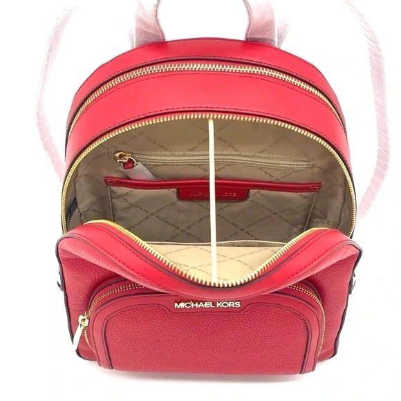 Michael Kors Jaycee Medium Backpack & Double Zip Wallet Wristlet Red (NWT) - Picture 9 of 12